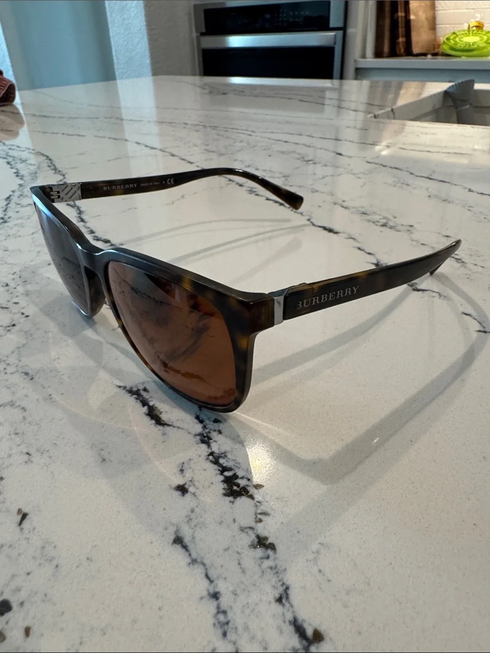 Burberry Men’s George Gray Tortoiseshell Frame Sunglasses with Brown Lenses